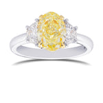 Fancy Light Yellow Oval Diamond 3 Stone Ring