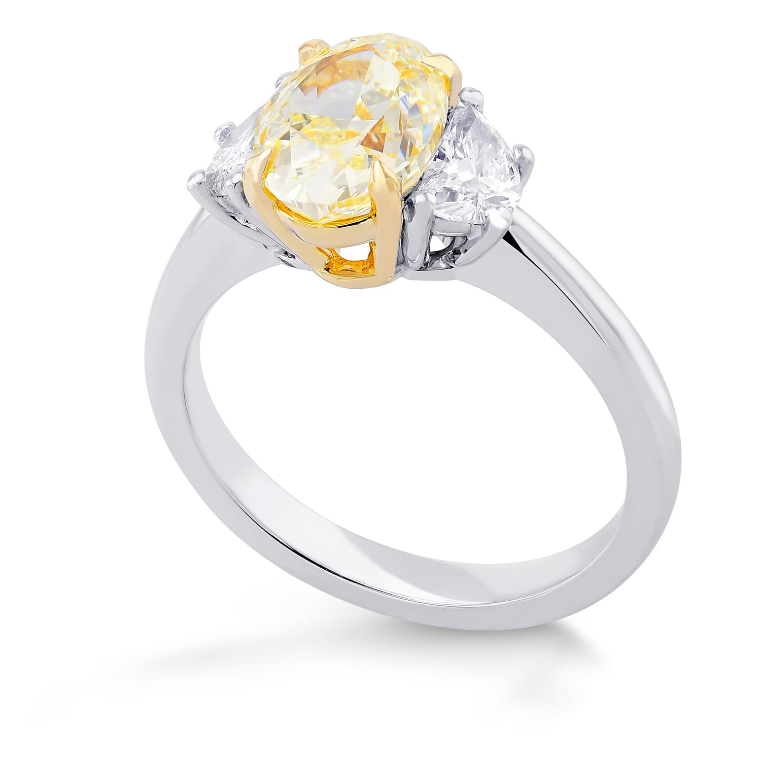 Fancy Light Yellow Oval Diamond 3 Stone Ring