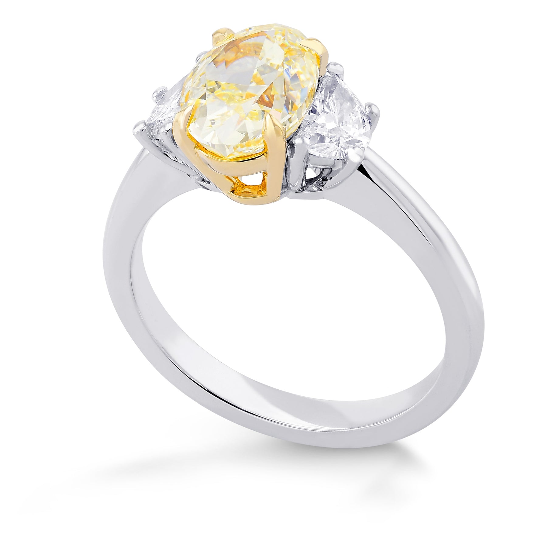 Fancy Light Yellow Oval Diamond 3 Stone Ring