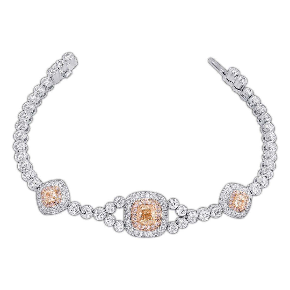 Fancy Pink Brown Cushion Diamond Halo Bracelet