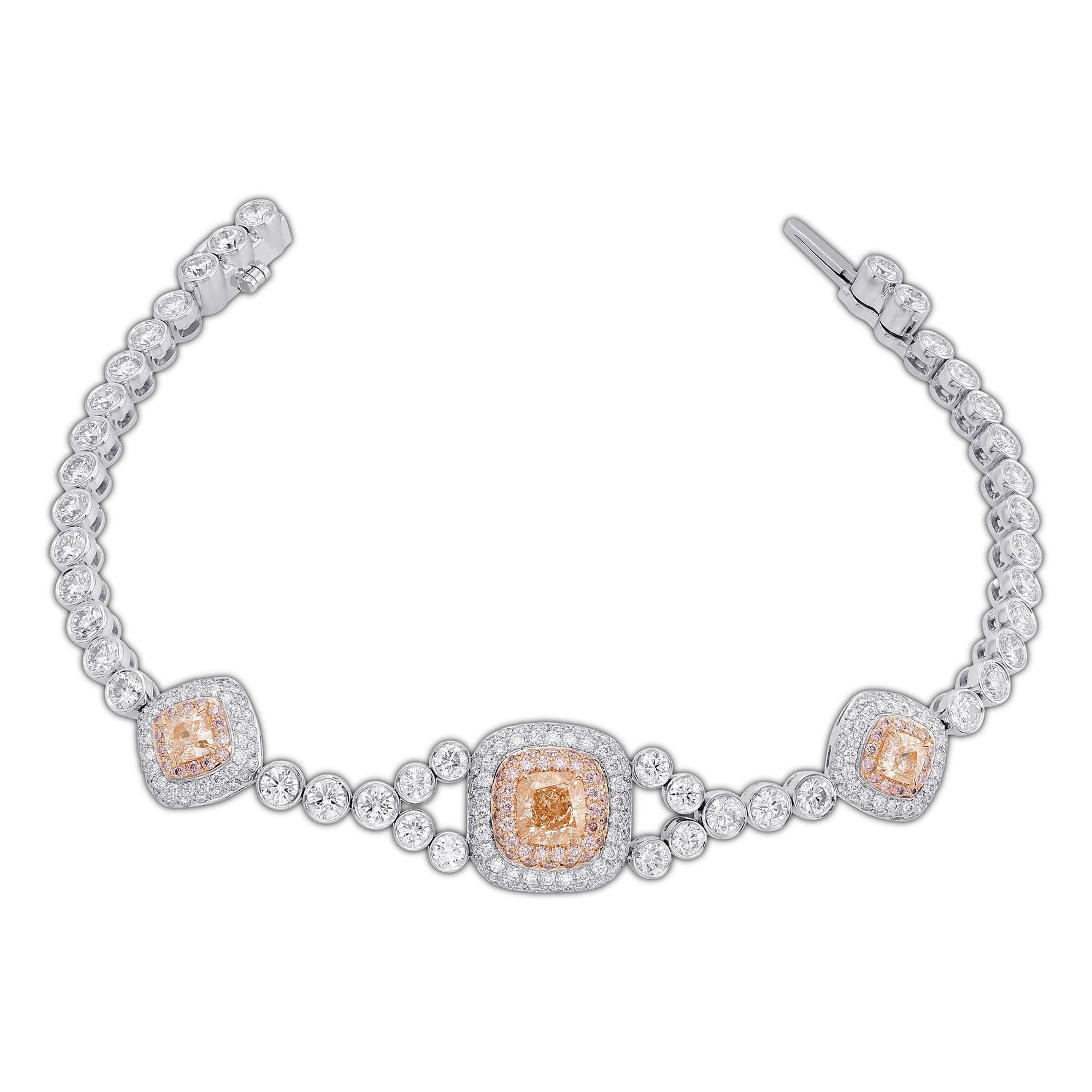 Fancy Pink Brown Cushion Diamond Halo Bracelet