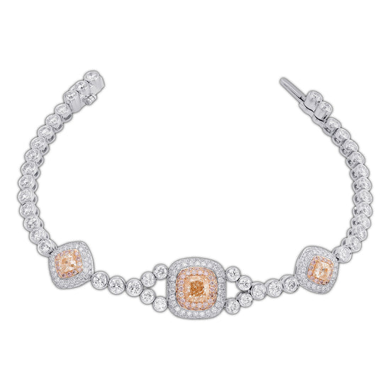 Fancy Pink Brown Cushion Diamond Halo Bracelet