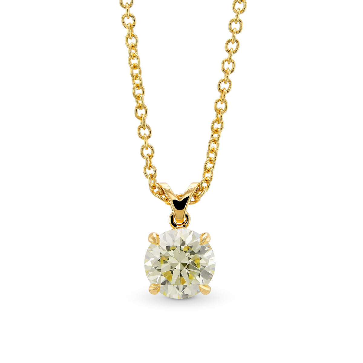 Light Yellow Round Diamond Solitaire Pendant