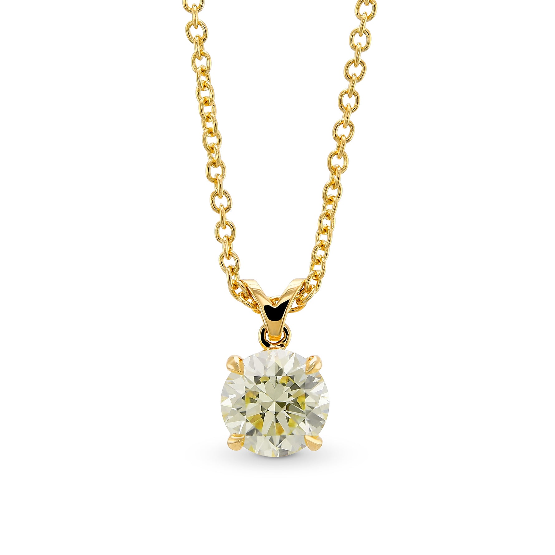 Light Yellow Round Diamond Solitaire Pendant
