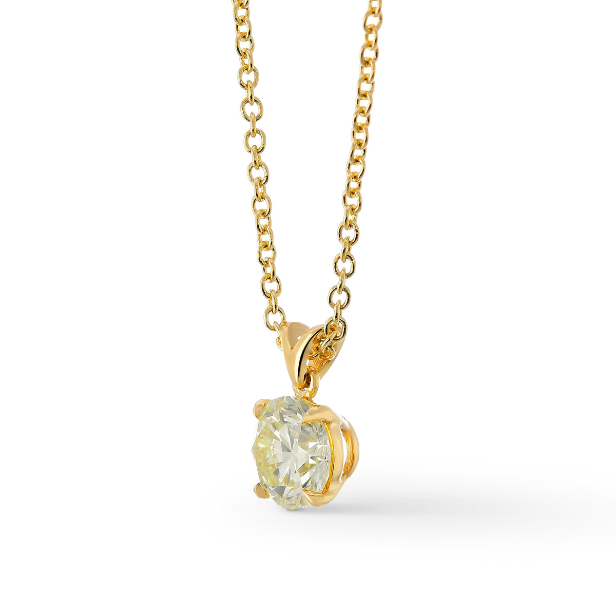 Light Yellow Round Diamond Solitaire Pendant