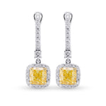 Light Yellow Diamond Cushion Drop Halo Earrings 