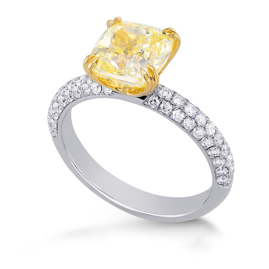 Fancy Light Yellow IF Cushion  Side Stone Diamond Ring