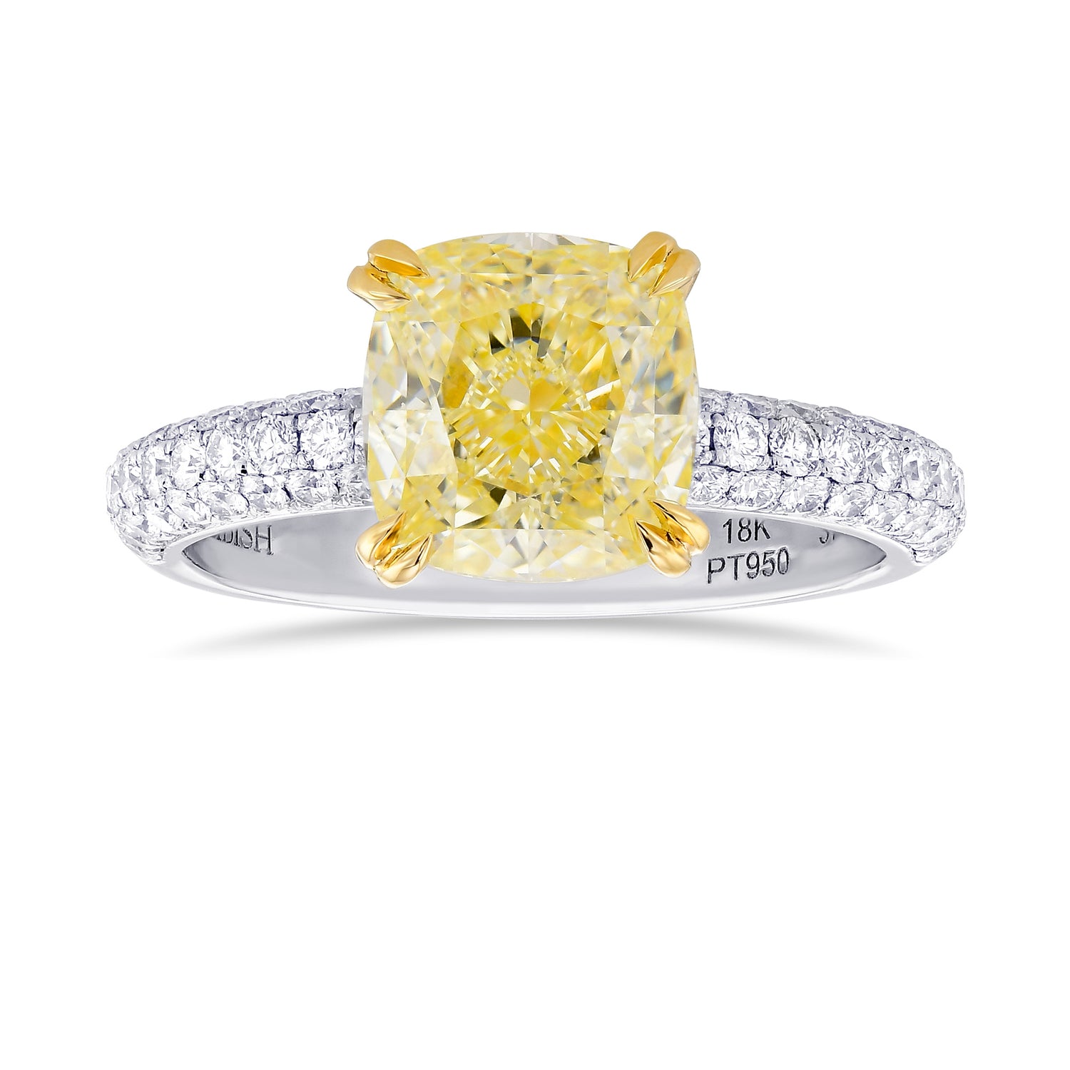 Fancy Light Yellow IF Cushion  Side Stone Diamond Ring