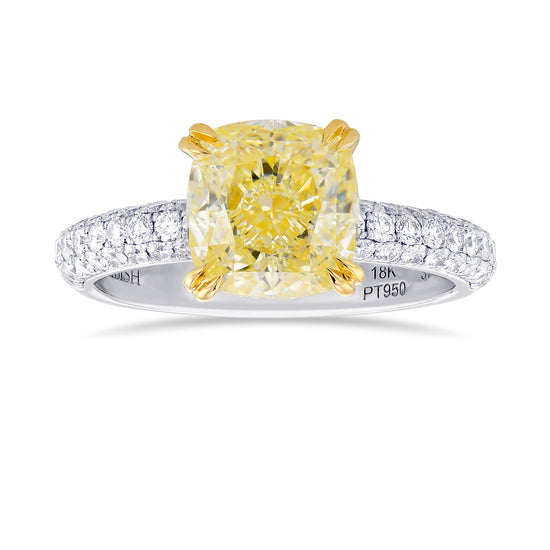 Fancy Light Yellow IF Cushion  Side Stone Diamond Ring