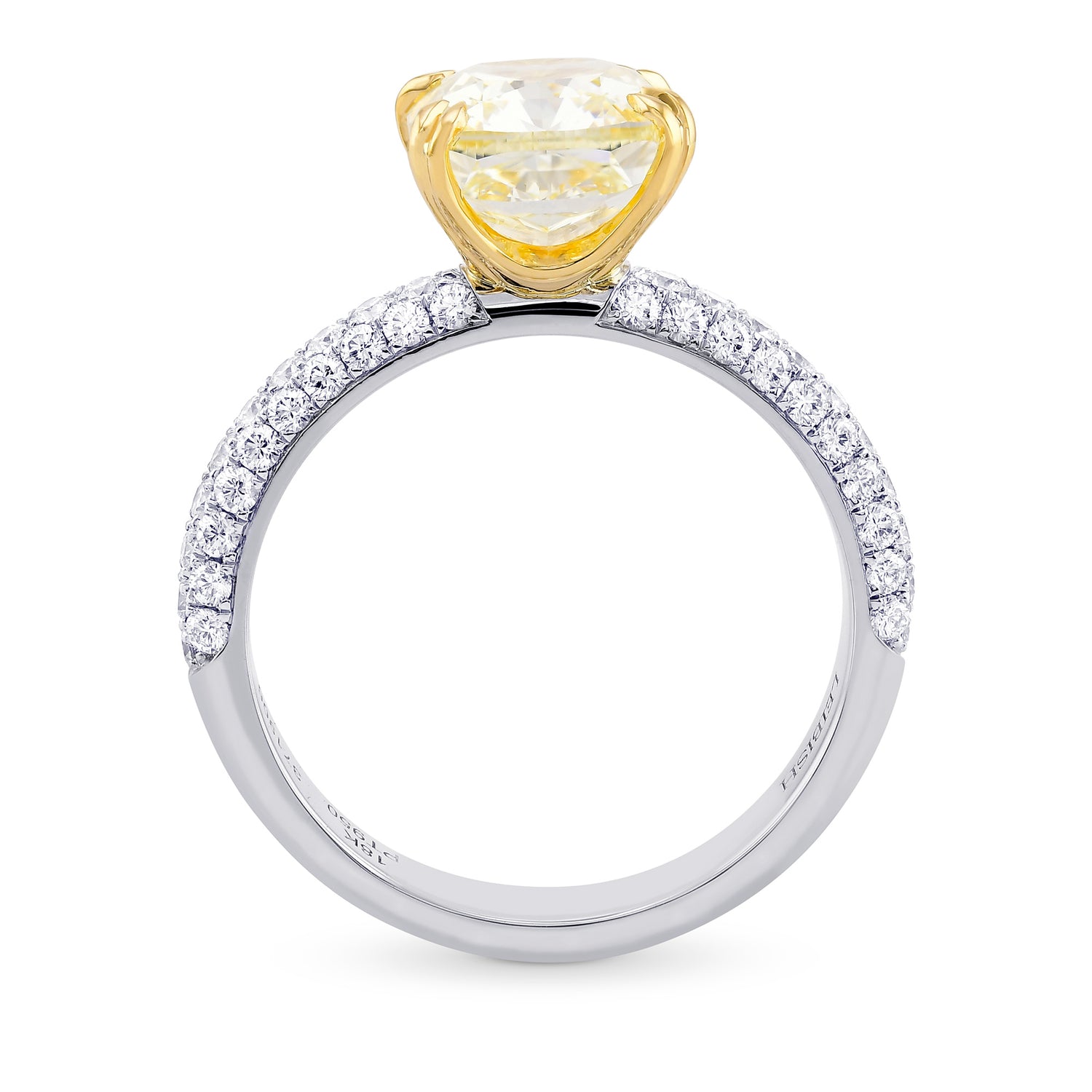 Fancy Light Yellow IF Cushion  Side Stone Diamond Ring