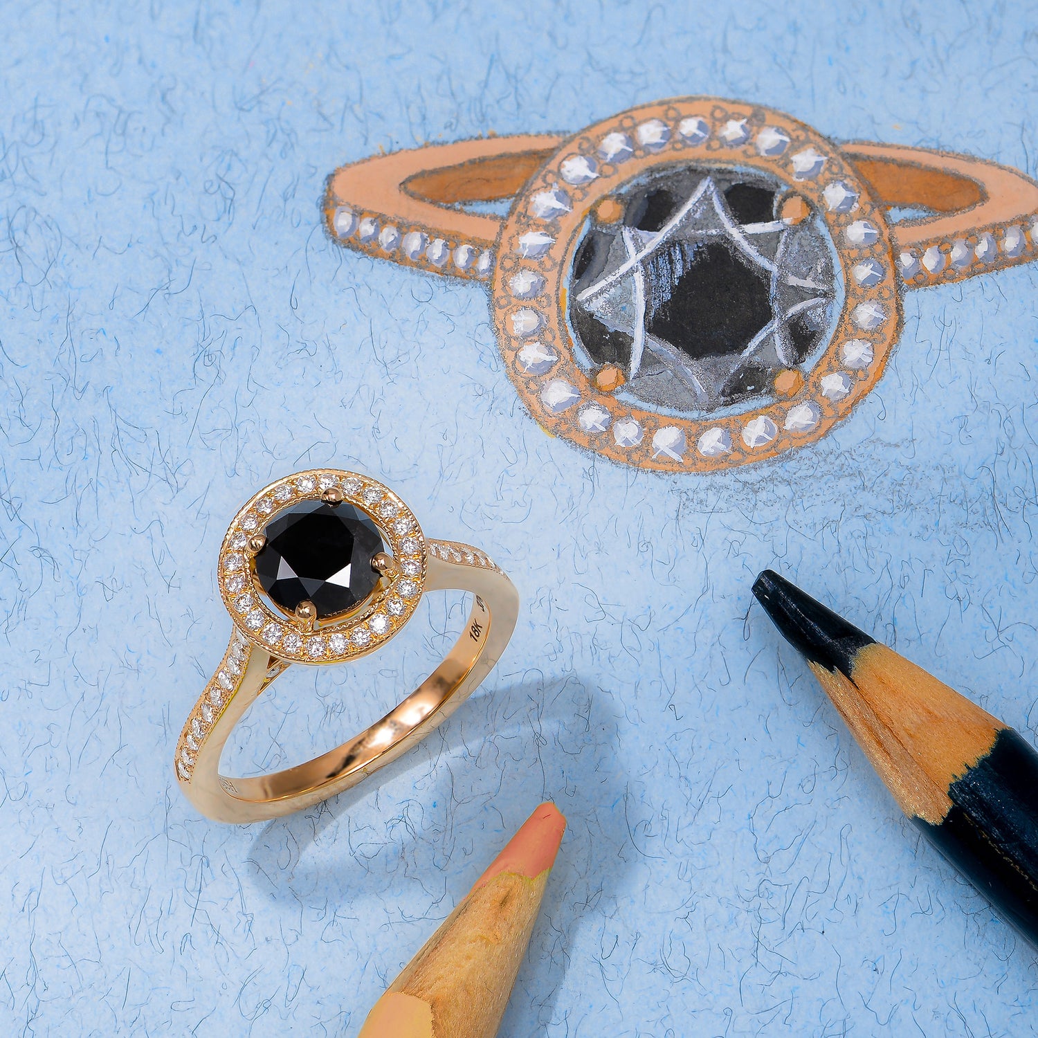 Natural Black Diamond Rose Gold Engagement Ring