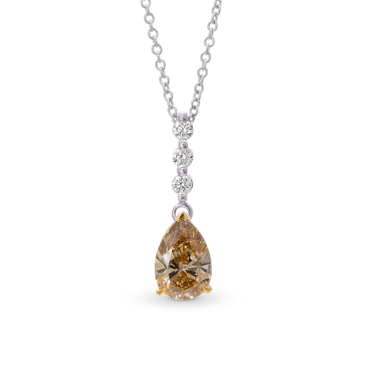 Fancy Brown Yellow Pear Diamond Drop Pendant
