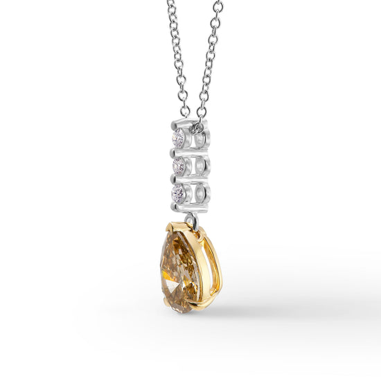 Fancy Brown Yellow Pear Diamond Drop Pendant