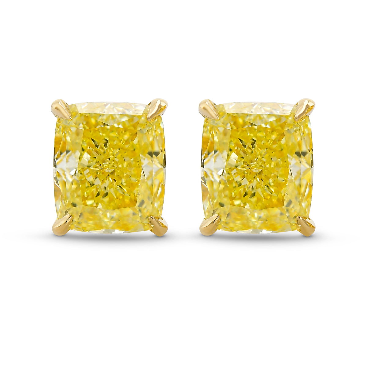 Fancy Yellow Cushion Stud Diamond Earrings