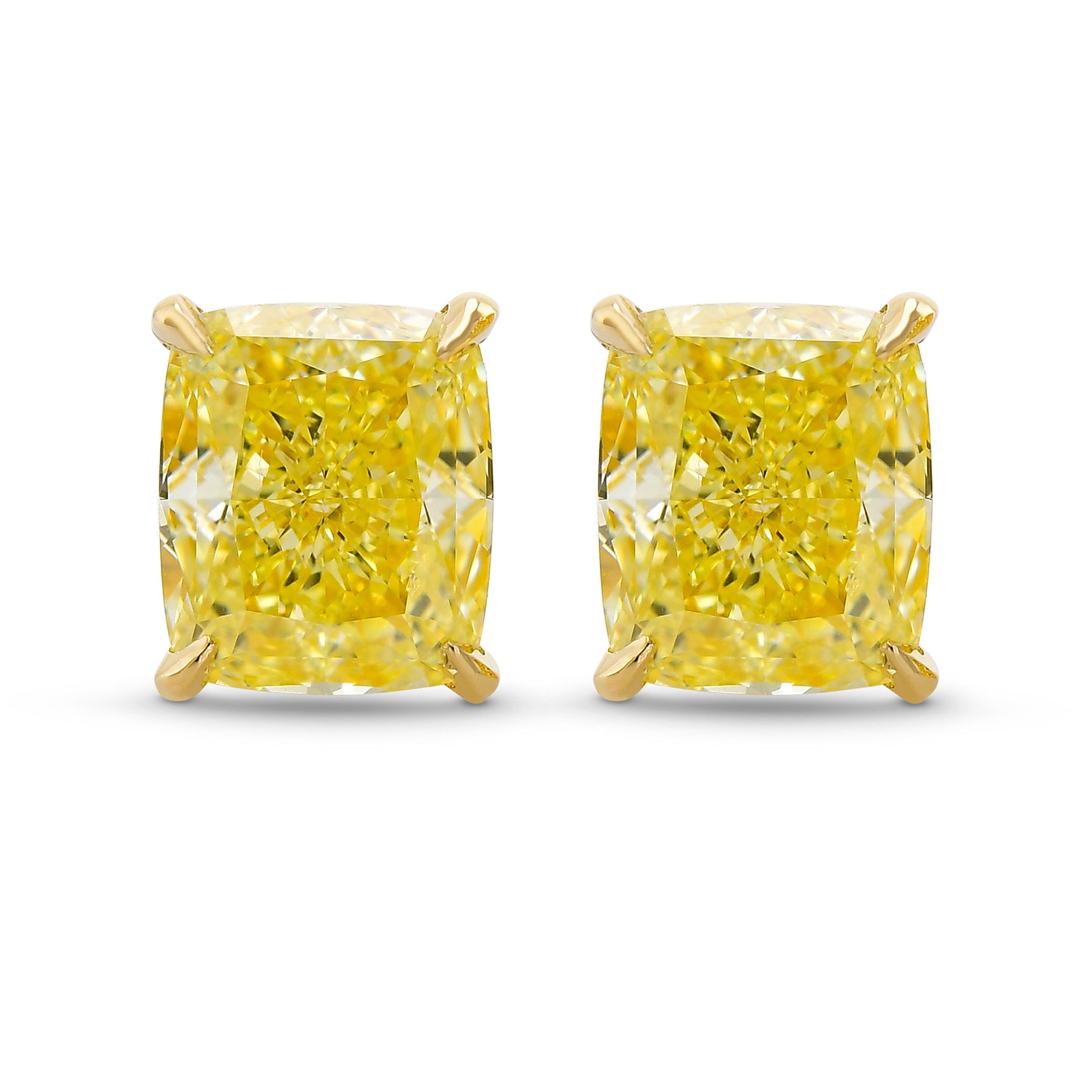 Fancy Yellow Cushion Stud Diamond Earrings