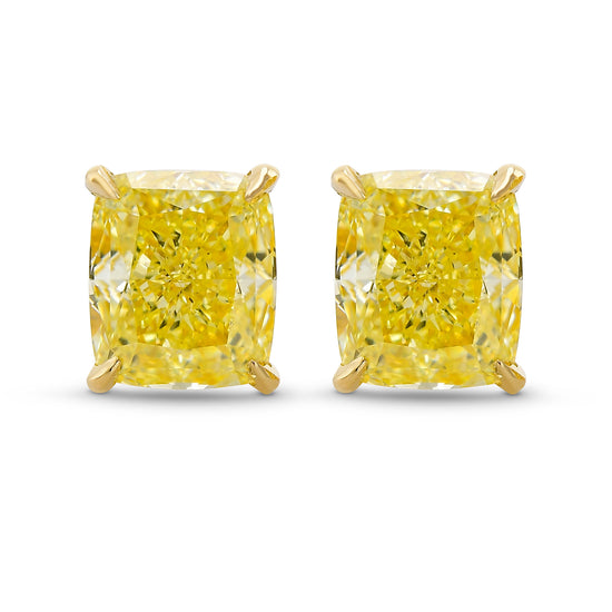 Fancy Yellow Cushion Stud Diamond Earrings