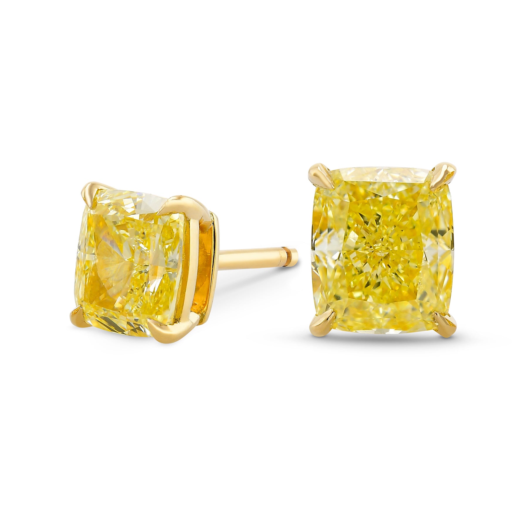 Fancy Yellow Cushion Stud Diamond Earrings