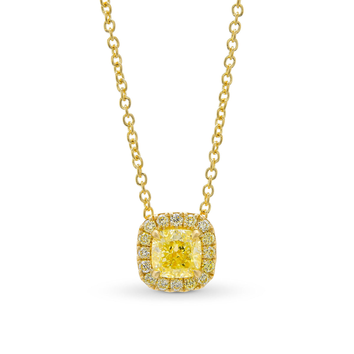 Fancy Light Yellow Cushion Diamond Halo Pendant