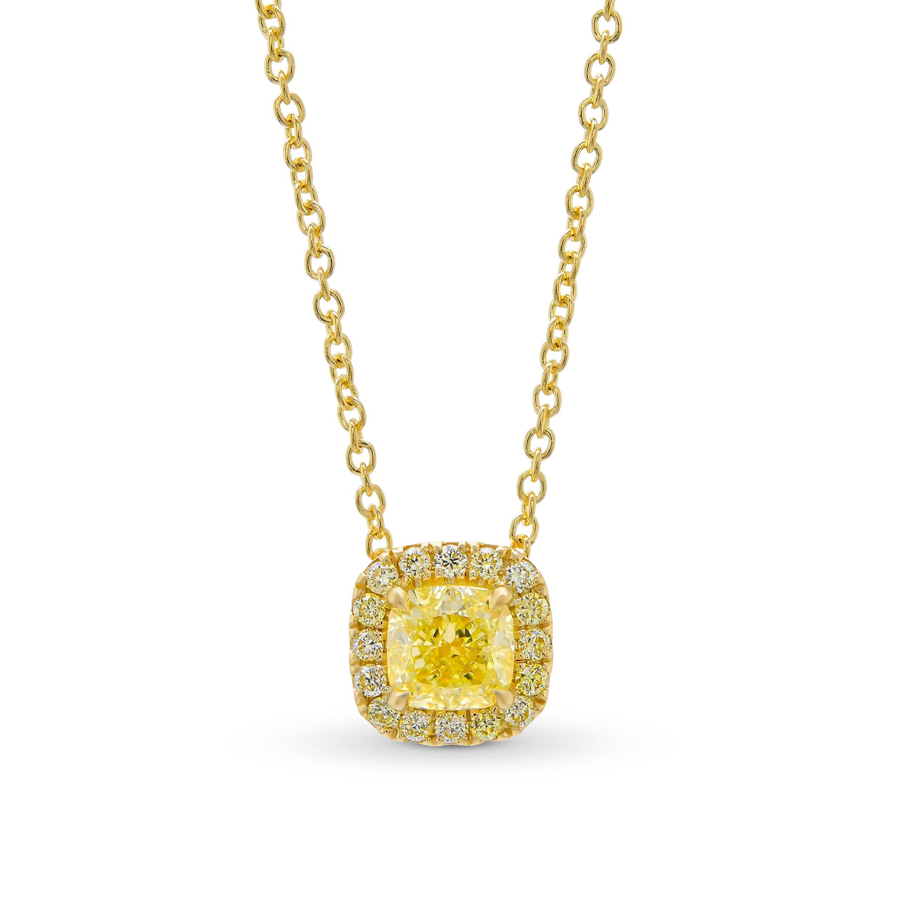 Fancy Light Yellow Cushion Diamond Halo Pendant