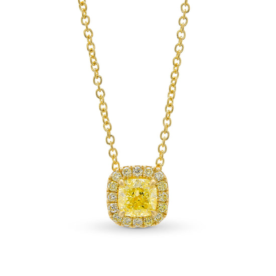 Fancy Light Yellow Cushion Diamond Halo Pendant