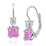 1.98 Carat Emerald Cut Pink Sapphire and Diamond Earrings