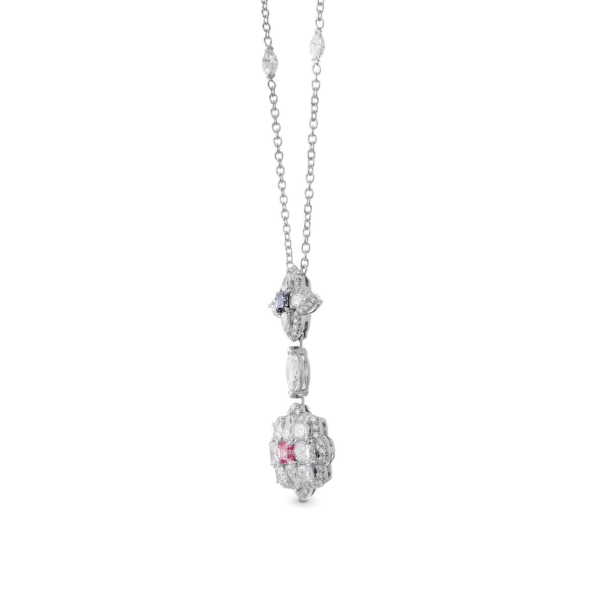 Fancy Intense Purplish Pink Asscher & Fancy Dark Blue Gray Emerald Diamond Pendant
