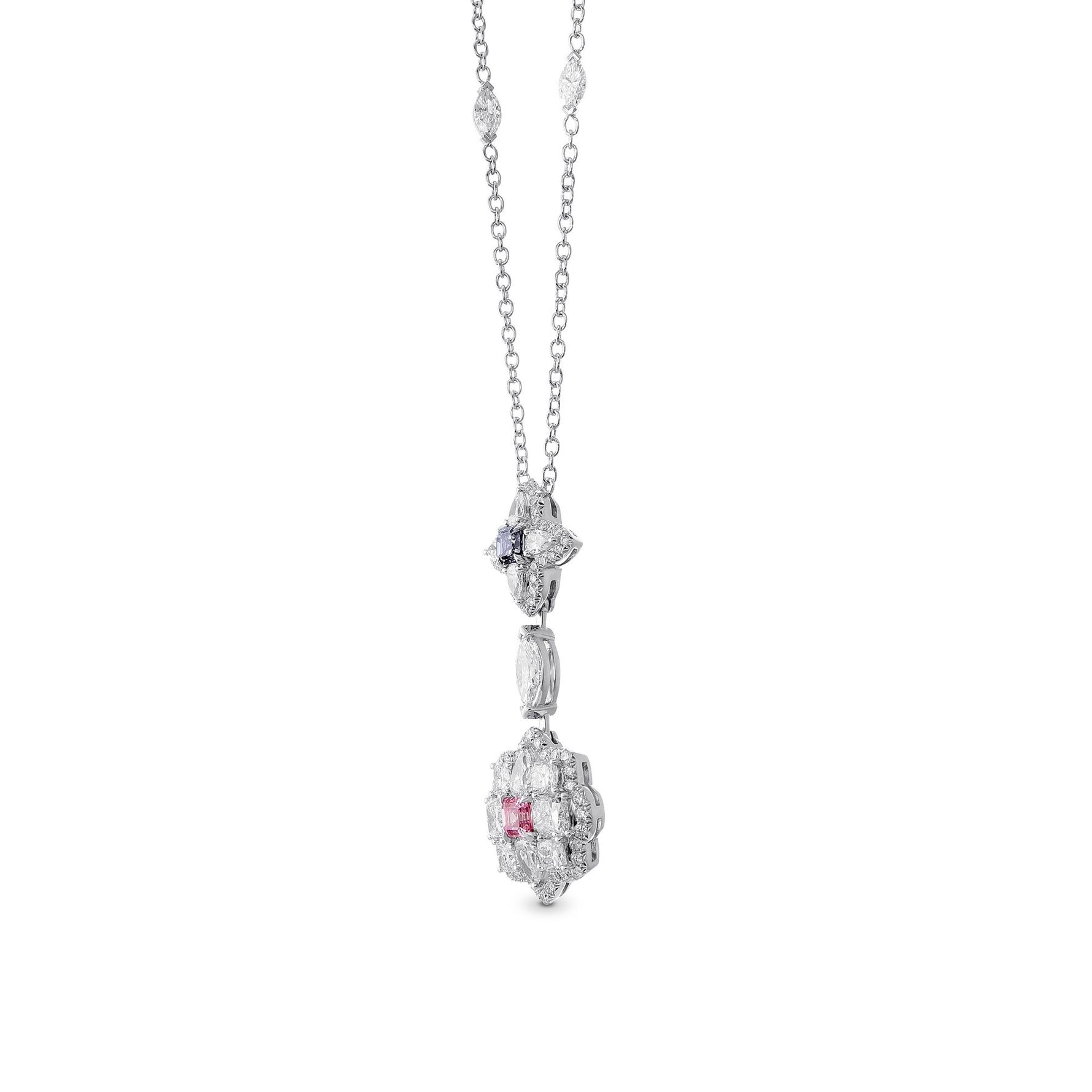 Fancy Intense Purplish Pink Asscher & Fancy Dark Blue Gray Emerald Diamond Pendant