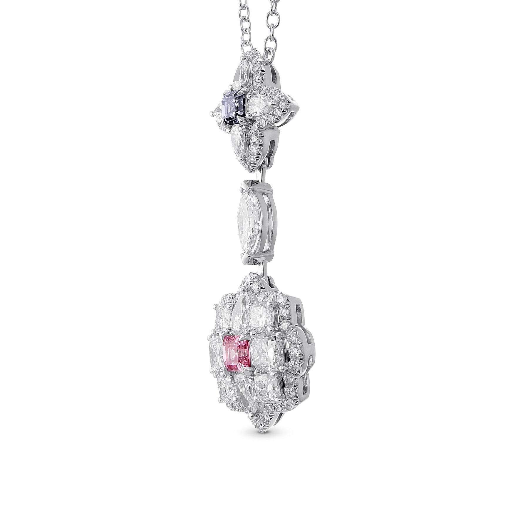 Fancy Intense Purplish Pink Asscher & Fancy Dark Blue Gray Emerald Diamond Pendant