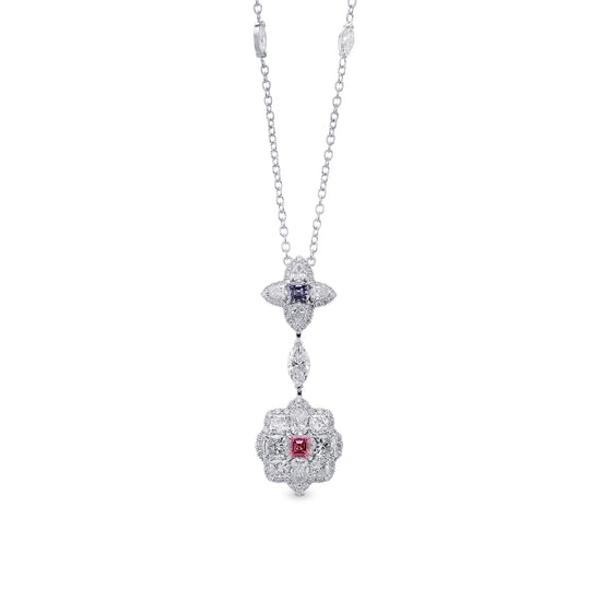 Fancy Intense Purplish Pink Asscher & Fancy Dark Blue Gray Emerald Diamond Pendant