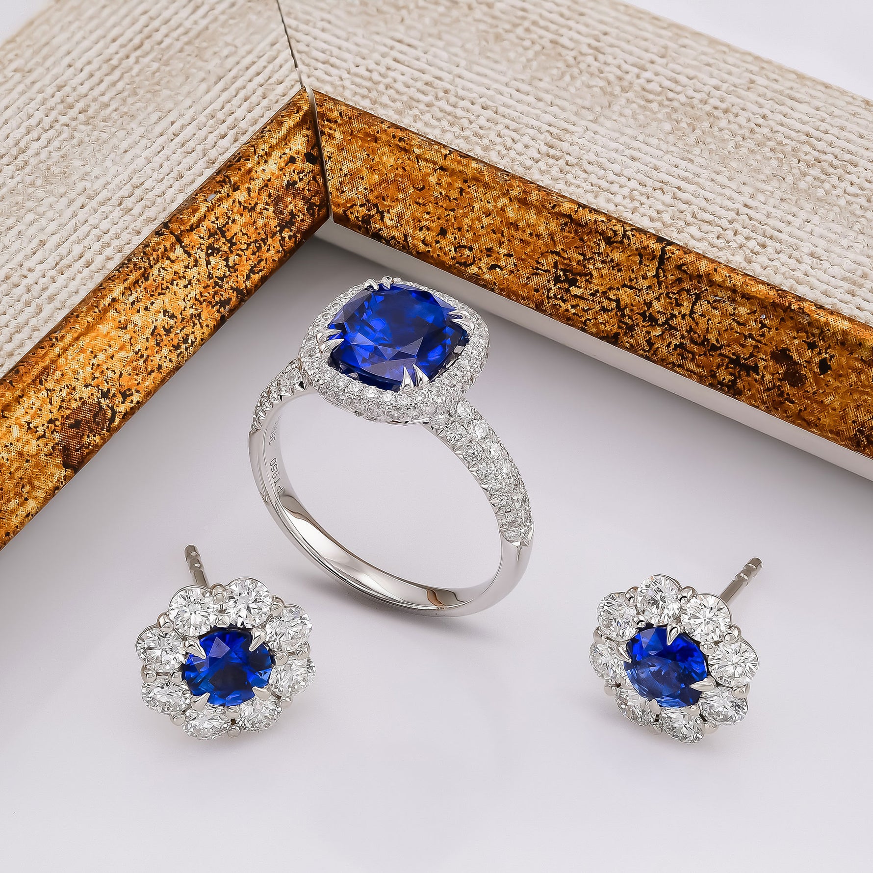 Blue Sapphire and Diamond Round Brilliant Halo Earrings