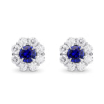 Blue Sapphire and Diamond Round Brilliant Halo Earrings