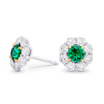 Green Emerald & Diamond Round Brilliant Halo Earrings