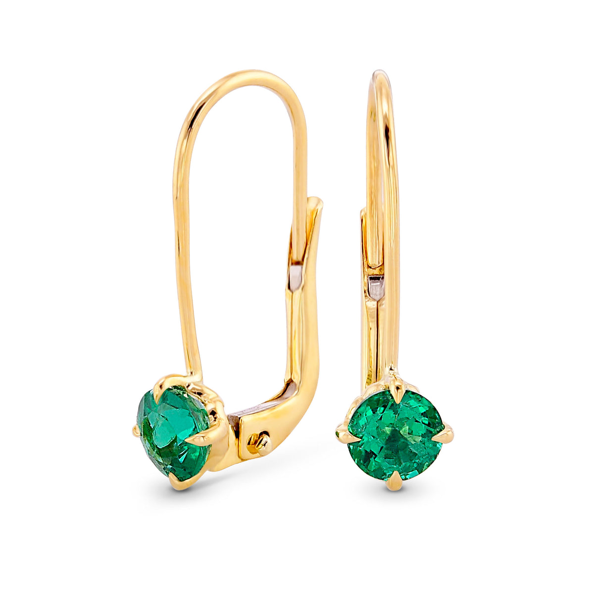 Round Green Emerald Drop Earrings