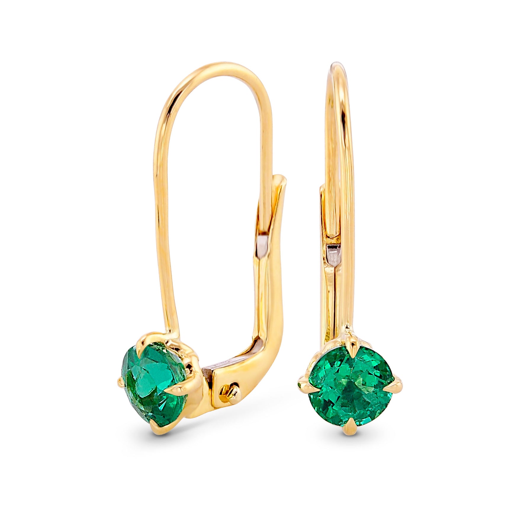 Round Green Emerald Drop Earrings