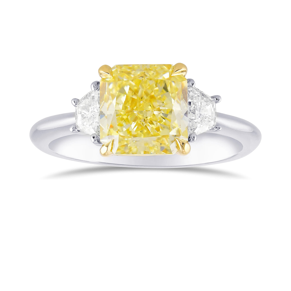 Fancy Yellow Radiant Diamond 3 Stone Ring