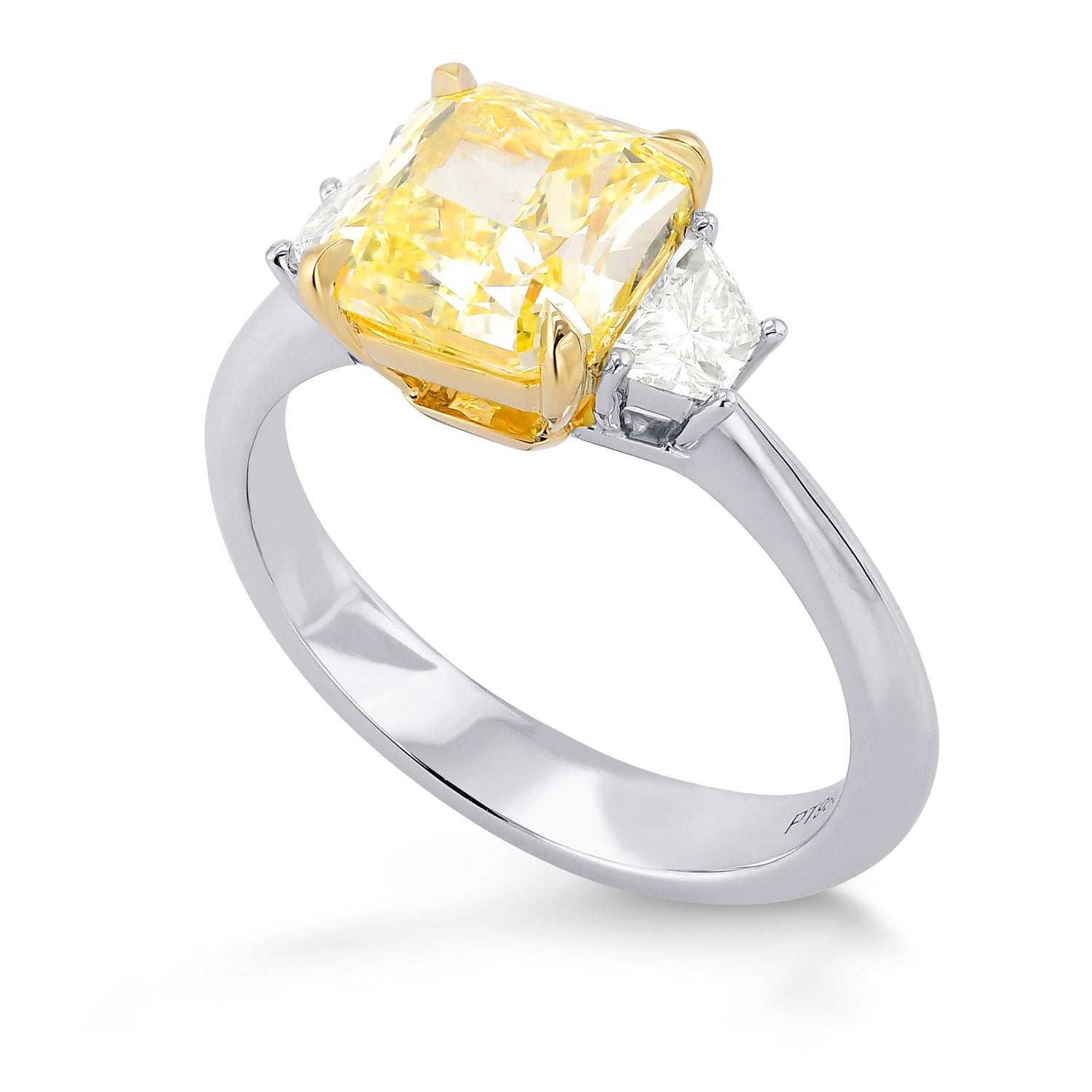 Fancy Yellow Radiant Diamond 3 Stone Ring