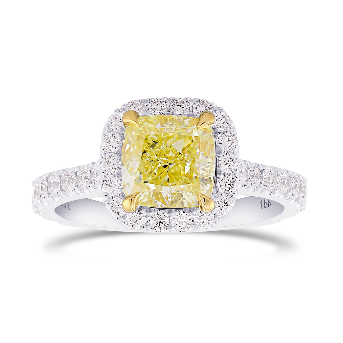 Fancy Yellow Cushion Diamond Carriage Halo Ring