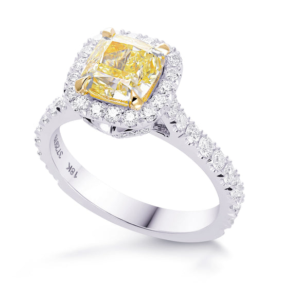 Fancy Yellow Cushion Diamond Carriage Halo Ring