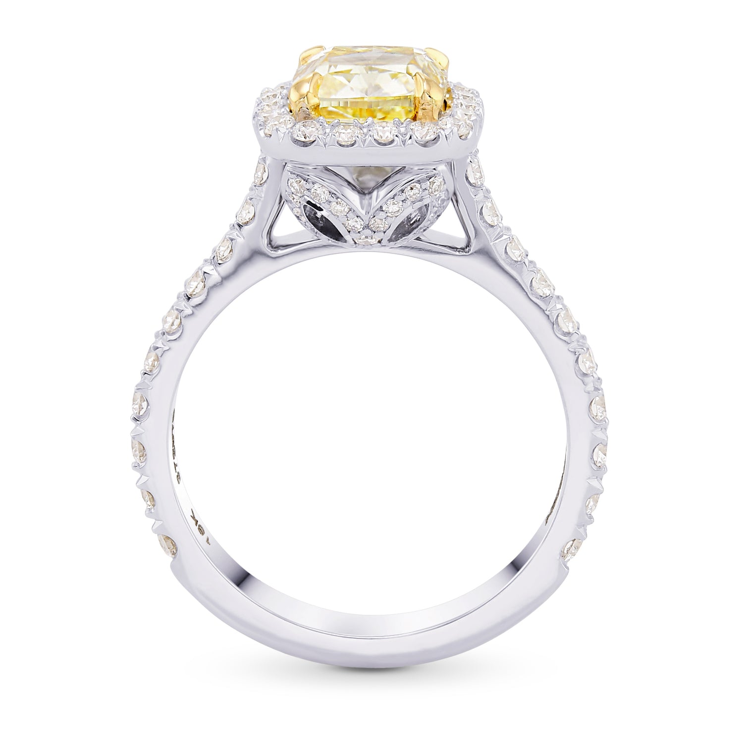 Fancy Yellow Cushion Diamond Carriage Halo Ring