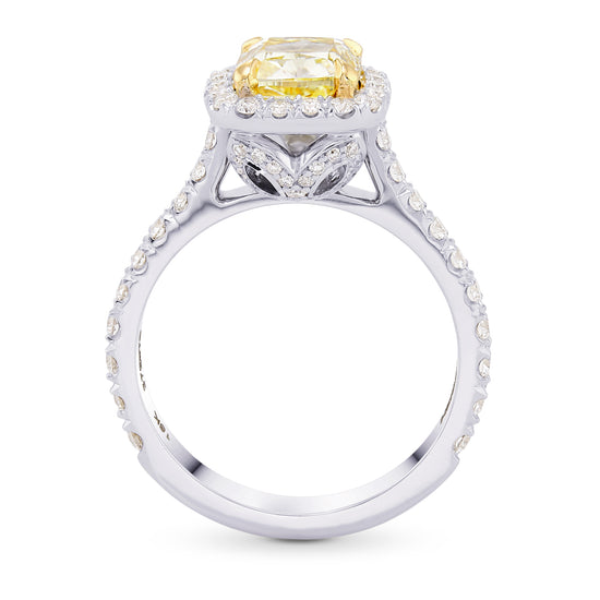 Fancy Yellow Cushion Diamond Carriage Halo Ring