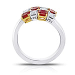 Emerald Cut Mozambique Pigeon Blood Ruby and Diamond Crossover Ring