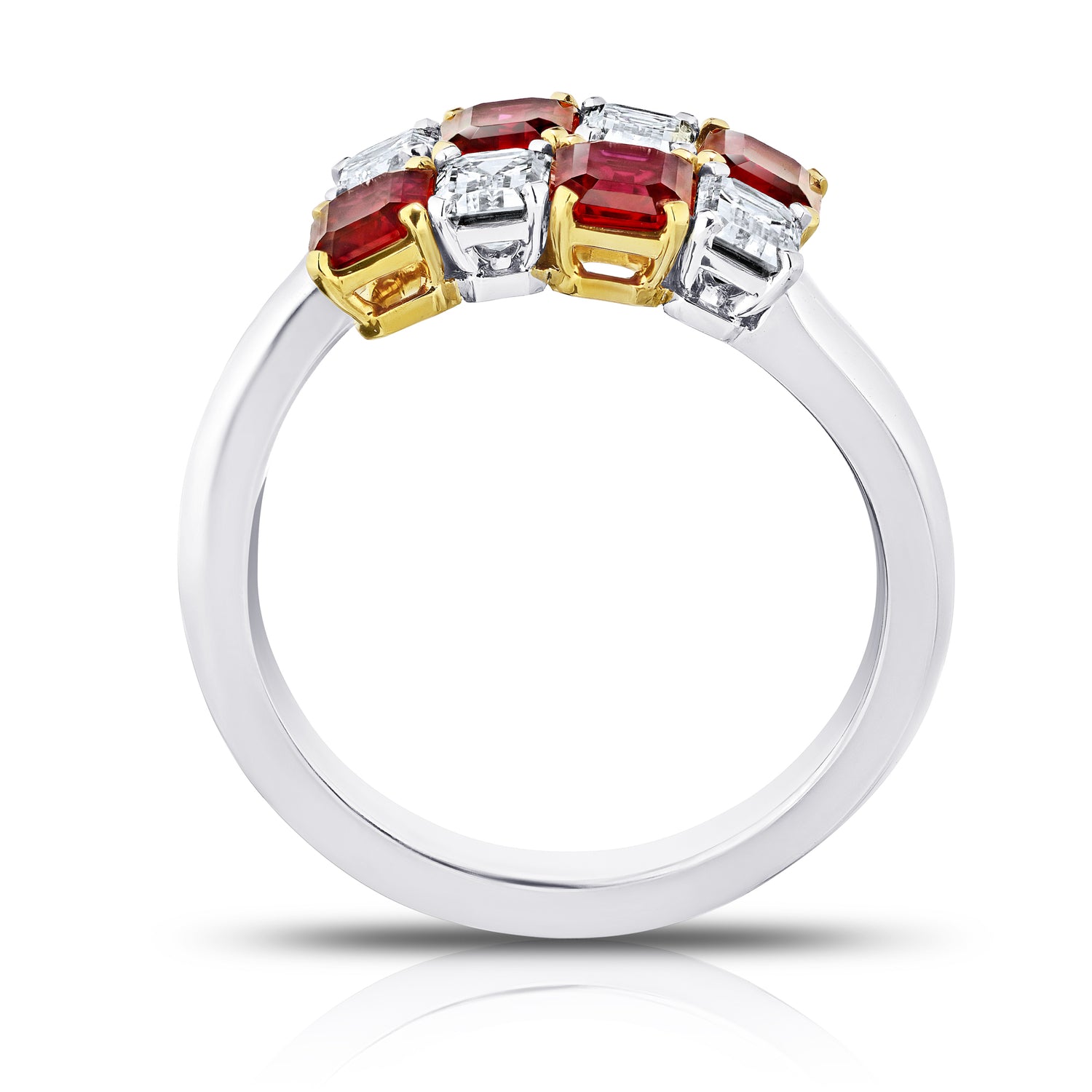 Emerald Cut Mozambique Pigeon Blood Ruby and Diamond Crossover Ring