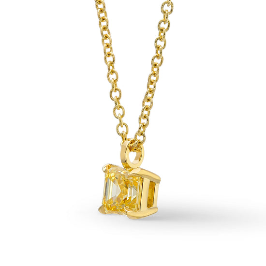 Asscher Cut Fancy Intense Yellow Diamond Solitaire Pendant