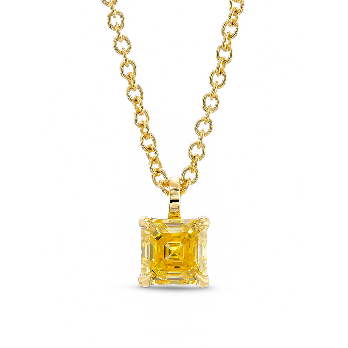 Asscher Cut Fancy Intense Yellow Diamond Solitaire Pendant