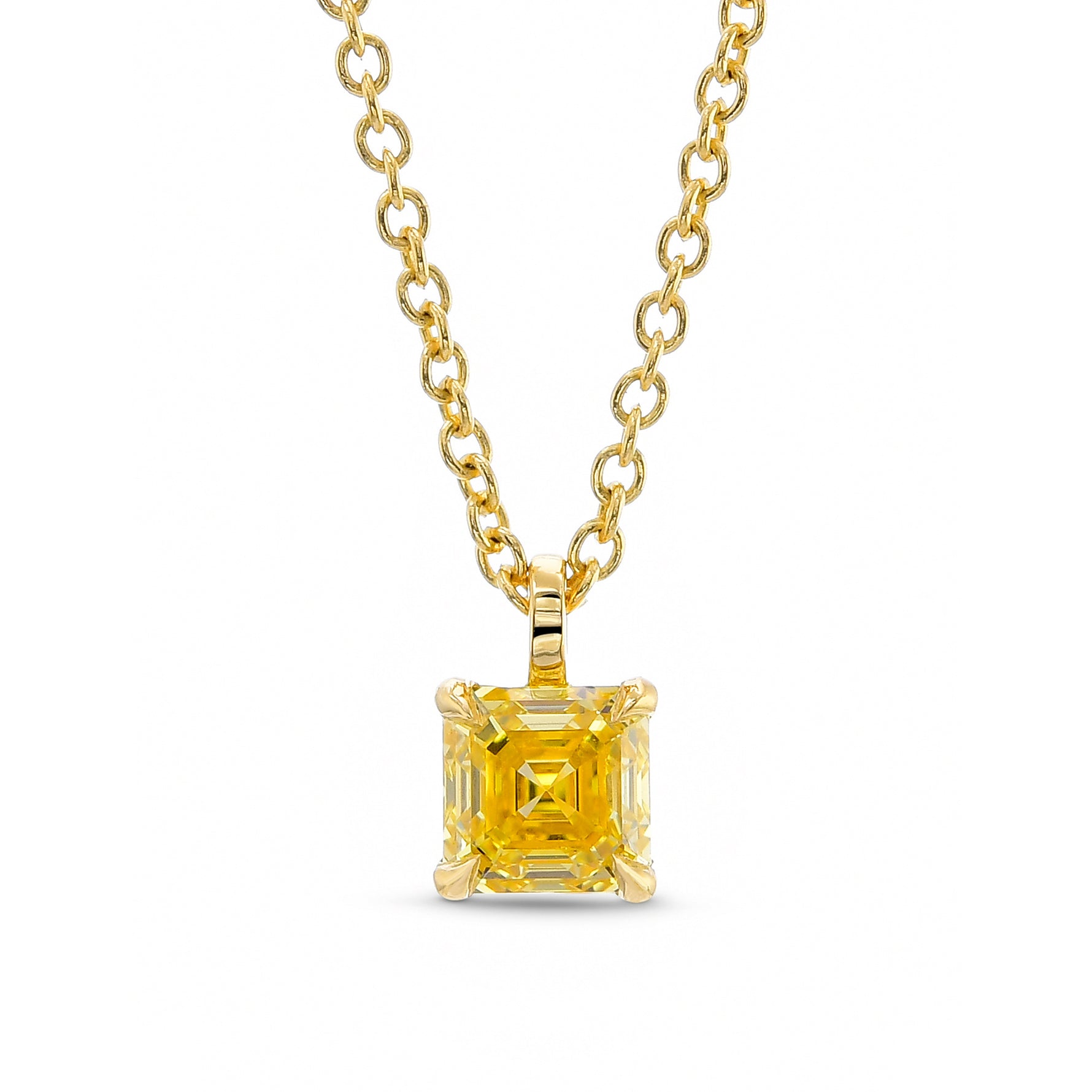 Asscher Cut Fancy Intense Yellow Diamond Solitaire Pendant