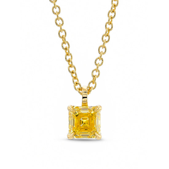 Asscher Cut Fancy Intense Yellow Diamond Solitaire Pendant