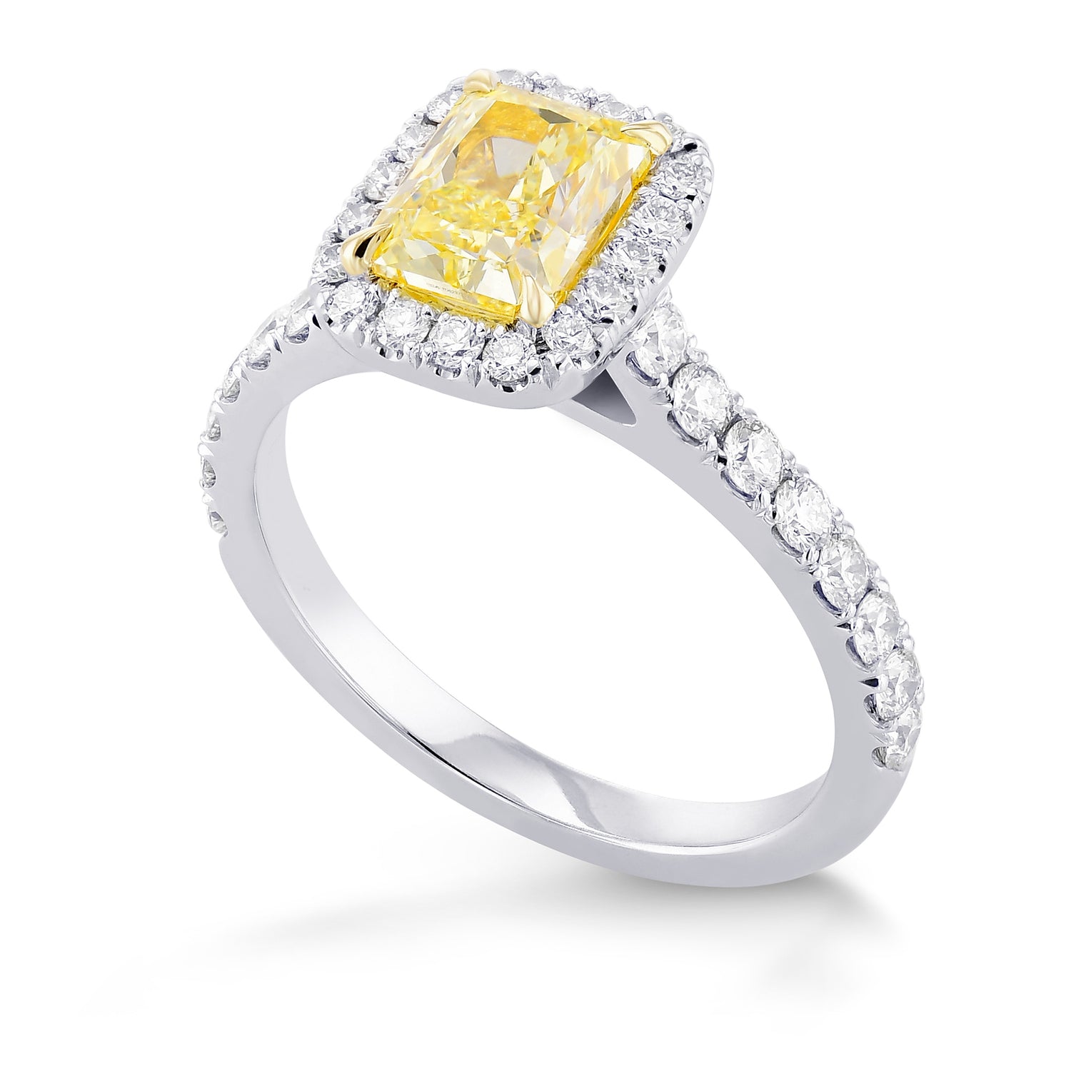 Fancy Yellow Radiant Diamond Halo Ring 