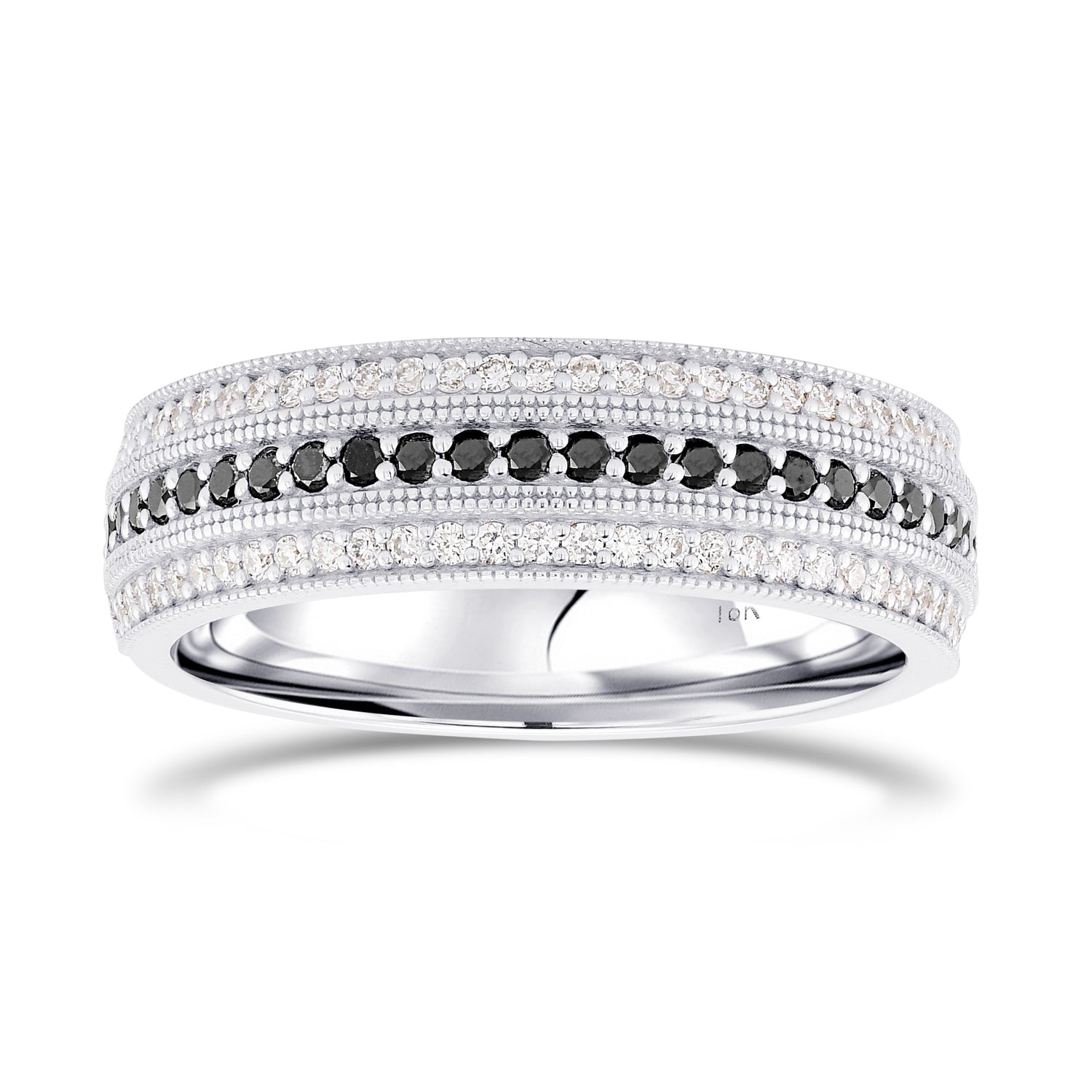 Wide Black Diamond Milgrain Wedding Band Ring