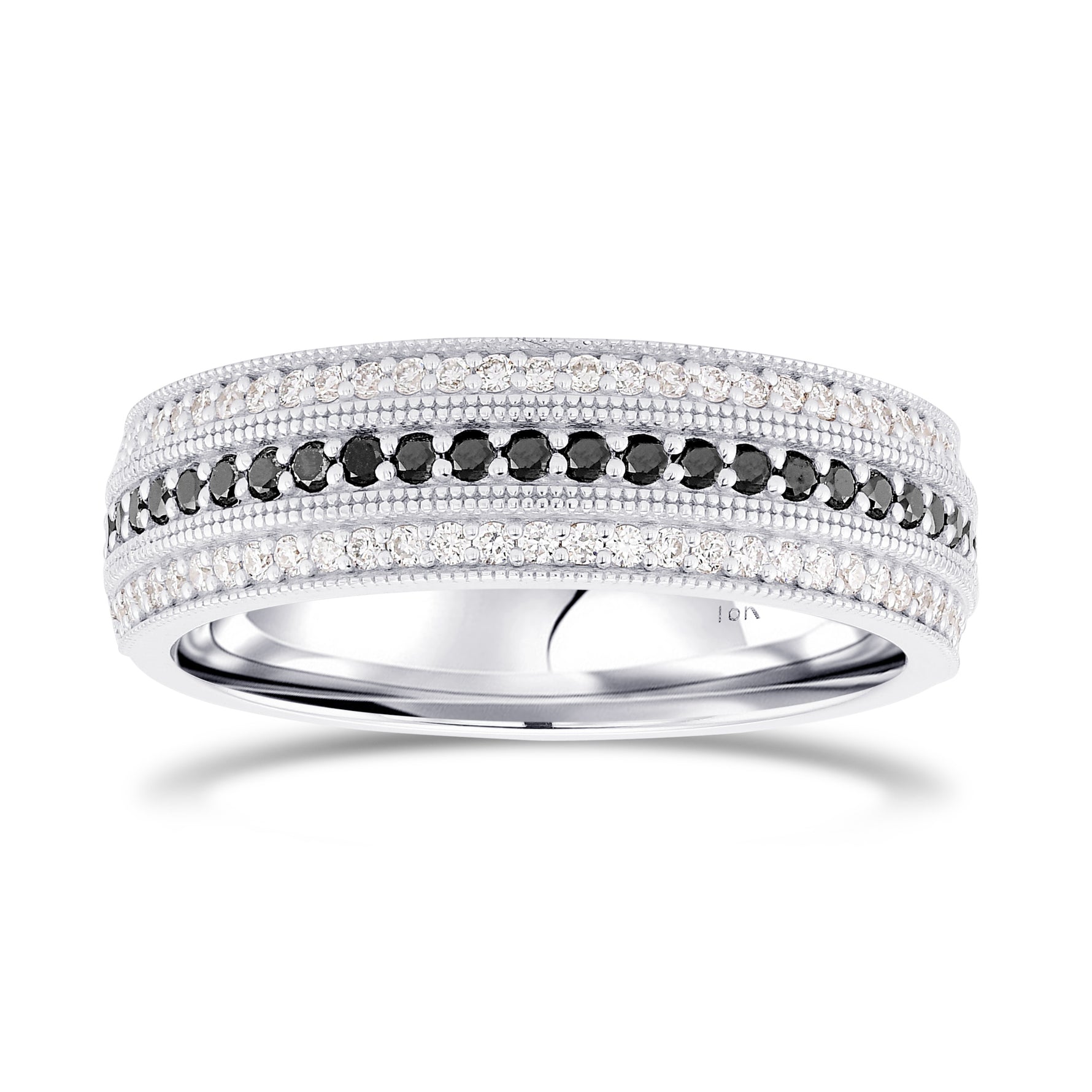 Wide Black Diamond Milgrain Wedding Band Ring