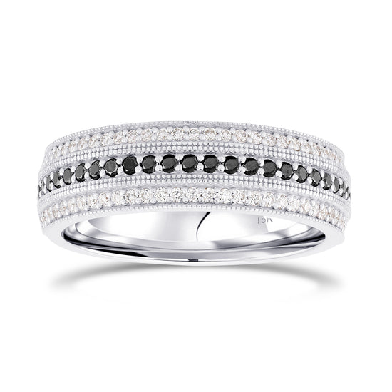 Wide Black Diamond Milgrain Wedding Band Ring